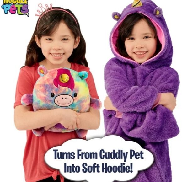 Huggle Pets Rainbow Unicorn Animal Hoodie Plush Girls Pullover Purple OSFM Kids - Picture 7 of 15